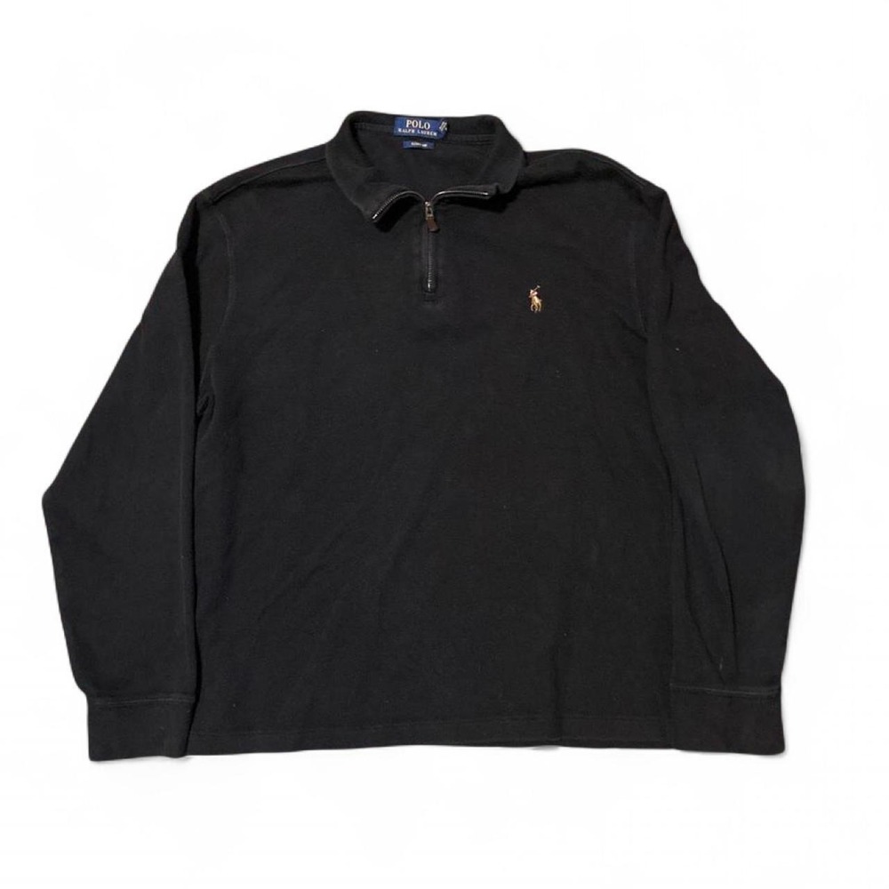 Polo Ralph Lauren Black Estate Rib Quarter zip sweatshirt smart casual L/24.5